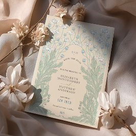 Invitación Vintage Save the Date Verde azulada Blue Cream