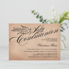Invitación Vintage Script Dove and Cross First Holy Communici