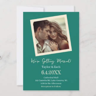 Invitación Vintage Sea Foam Green & Cream Retro Photo Wedding