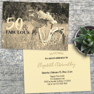 Invitación Vintage Sepia Birthday 50 y fabulosa bicicleta