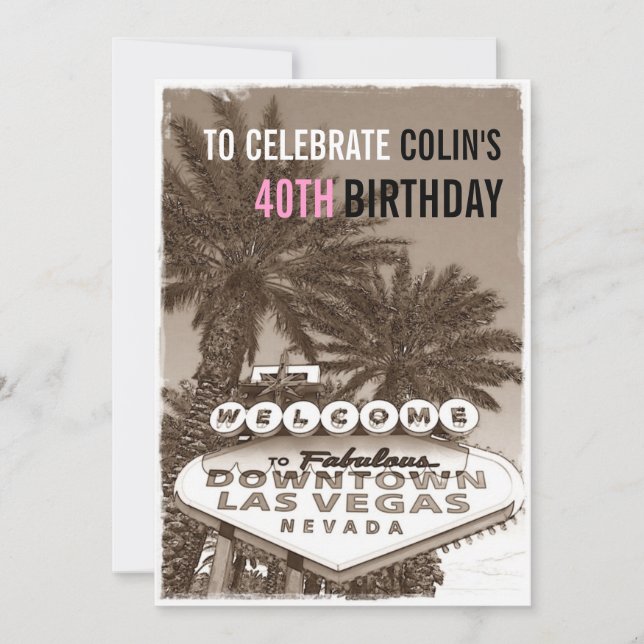 Invitación Vintage Sepia Las Vegas Fiesta de Cumpleaños (Anverso)