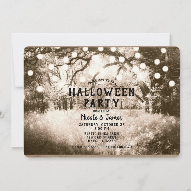 Invitación Vintage Sepia Spooka Forest Lights (Anverso)