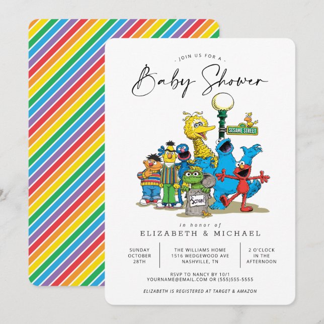 Invitación Vintage Sesame Street Pals Baby Shower (Anverso / Reverso)