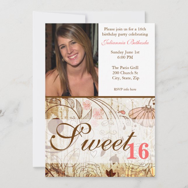 Invitación Vintage Shabby Chic Floral Cumpleaños 1 (Anverso)