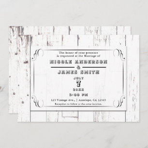 Invitación Vintage Shabby Chic Swirl White Wood Barn Boda