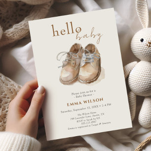 Invitación Vintage Shoes Boho Minimalista Boy Baby Shower