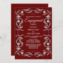 Vintage Silver Floral Pattern Red Engagement Party