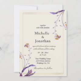 Invitación Vintage Simple Purple Flowers Christian Boda