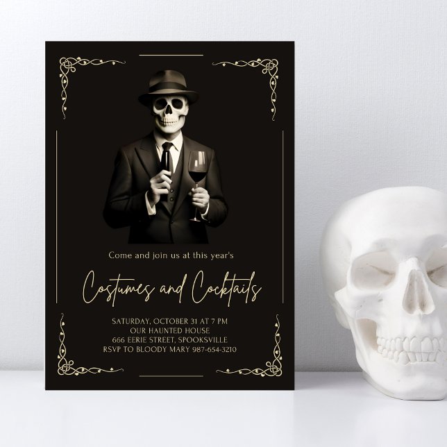 Invitación Vintage Skeleton Adulto Halloween Party (Subido por el creador)