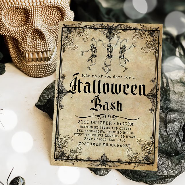 Invitación Vintage Skeleton Adulto Halloween Party (Subido por el creador)
