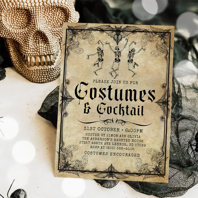 Invitación Vintage Skeleton Costumes & Cocktail Halloween (Subido por el creador)