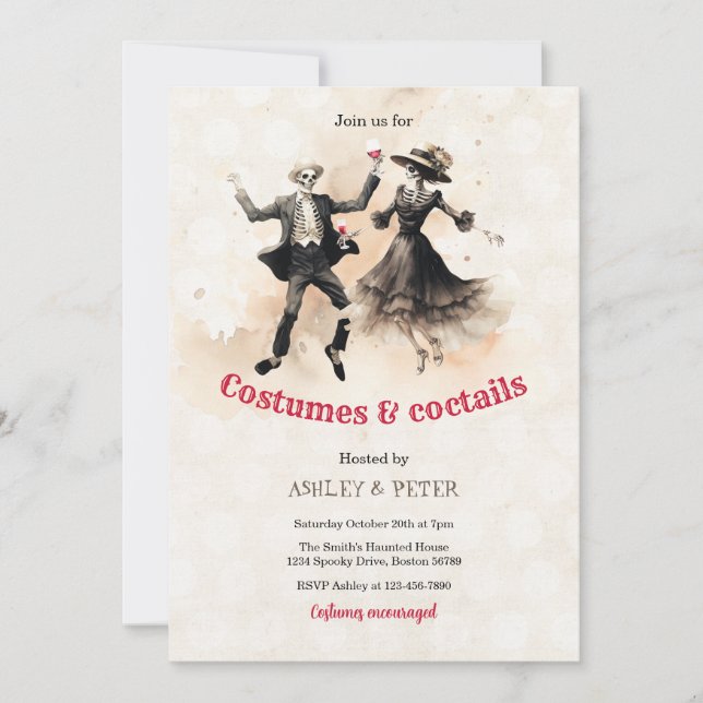 Invitación Vintage Skeleton Halloween (Anverso)