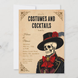Invitación Vintage Skeleton Halloween Costumes y Cócteles