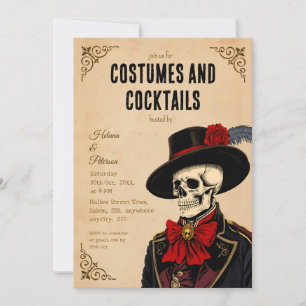 Invitación Vintage Skeleton Halloween Costumes y Cócteles