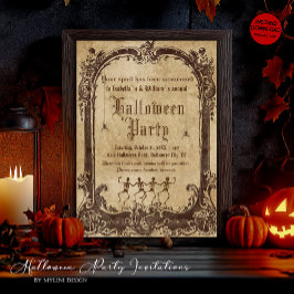 Invitación Vintage Skeletons Gothic Halloween Party