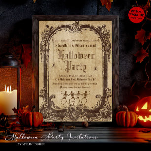 Invitación Vintage Skeletons Gothic Halloween Party