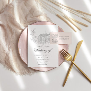 Invitación Vintage Sketched Floral Destination Wedding