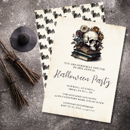 Invitación Vintage Skull Books Dark Academia Halloween Party