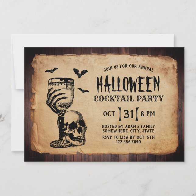 Invitación Vintage Skull Halloween Cocktail Fiesta (Anverso)