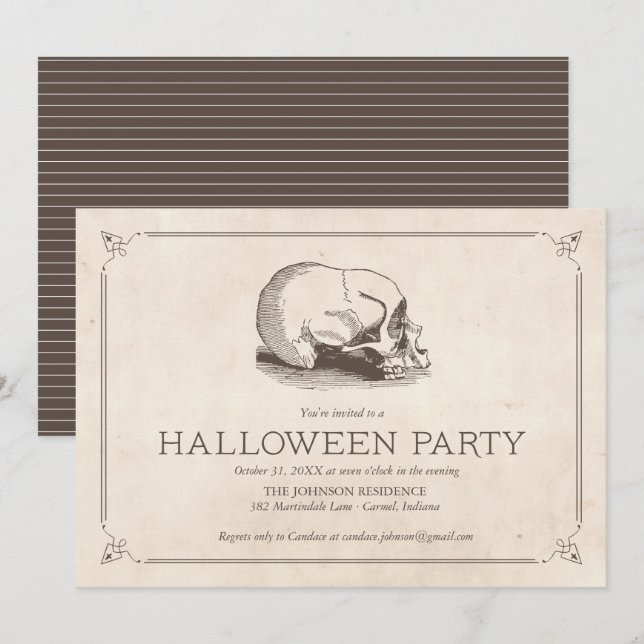 Invitación Vintage Skull Halloween Party invita (Anverso / Reverso)