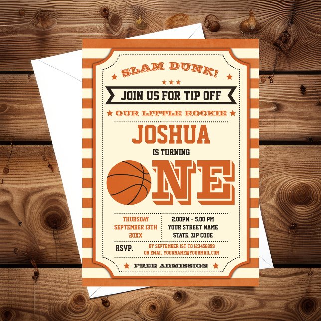 Invitación Vintage Slam Dunk Primer Billete De Cumpleaños (Subido por el creador)