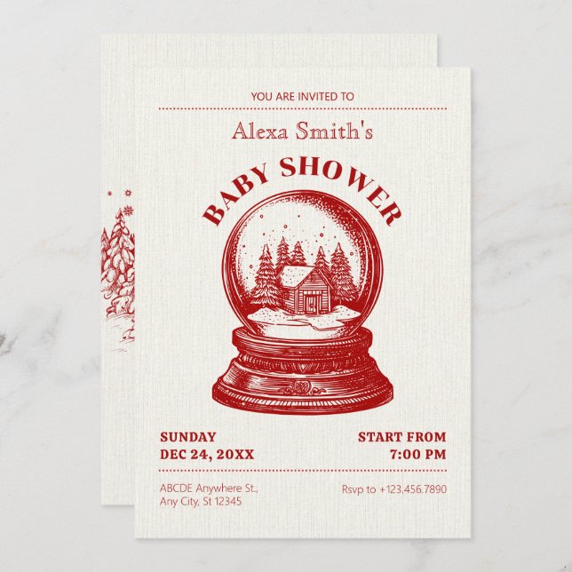Invitación Vintage Snowglobe Navidades bebé ducha (Anverso / Reverso)