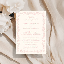 Invitación Vintage Soft Blush Roses Frame Wedding