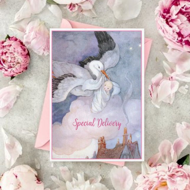 Invitación Vintage Special Delivery Stork Baby Shower (Subido por el creador)