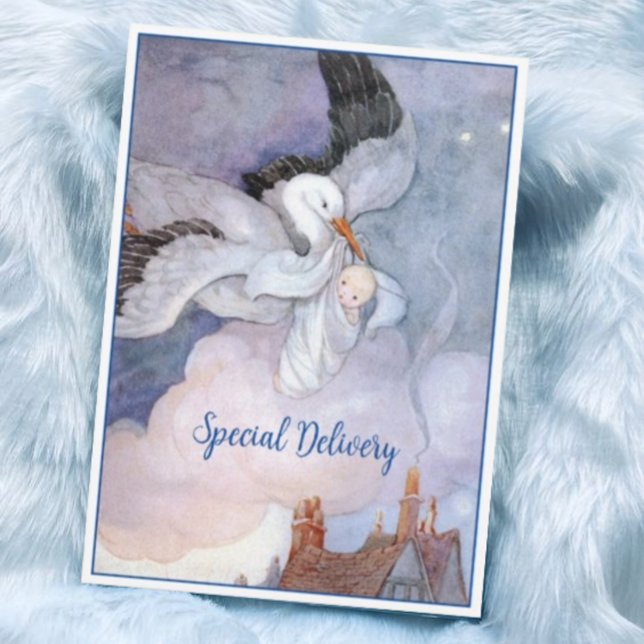 Invitación Vintage Special Delivery Stork Baby Shower (Subido por el creador)