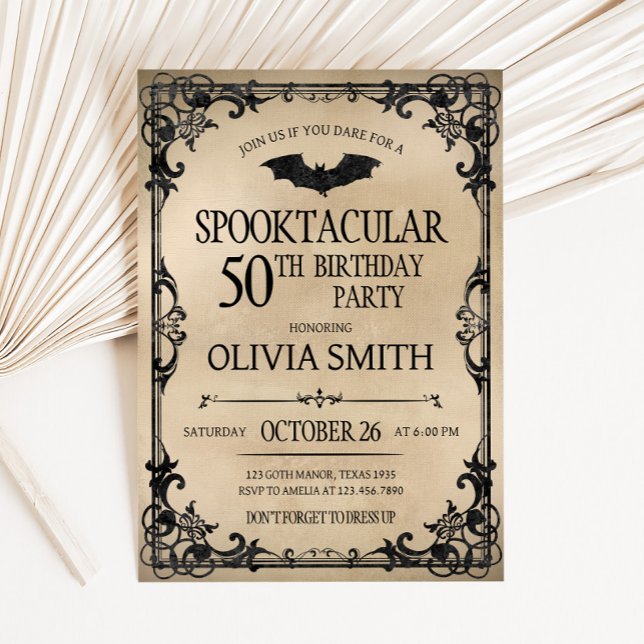Invitación Vintage Spooktacular Halloween Birday Party (Adult Spooktacular Vintage Halloween Birthday Party Invitation)