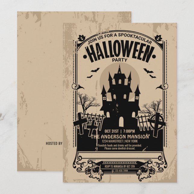 Invitación Vintage Spooktacular Halloween Party (Anverso / Reverso)