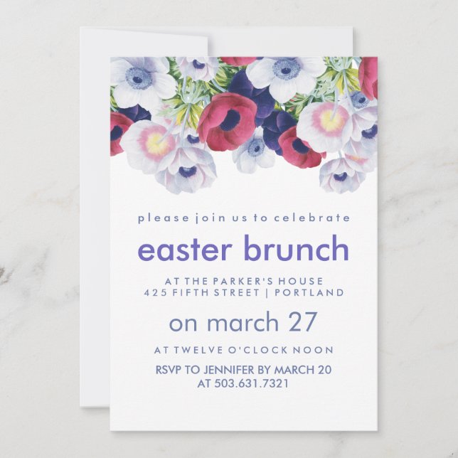 Invitación Vintage Spring Flowers Easter Brunch (Anverso)