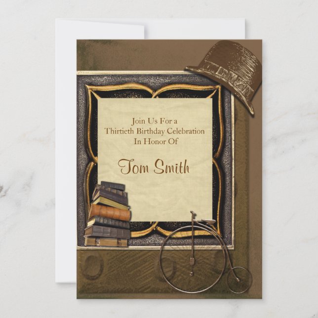 Invitación Vintage Steampunk Collage Cumpleaños (Anverso)