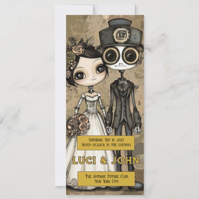 Invitación Vintage Steampunk Quirky Wedding (Anverso)