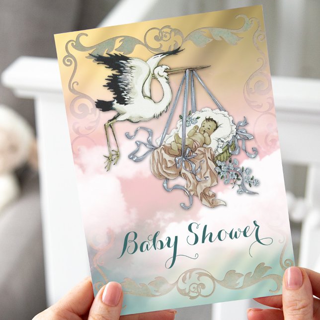 Invitación Vintage Stork Baby Shower (Subido por el creador)
