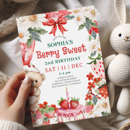 Invitación Vintage Strawberry Berry Sweet 2nd Birthday