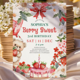 Invitación Vintage Strawberry Berry Sweet 3rd Birthday