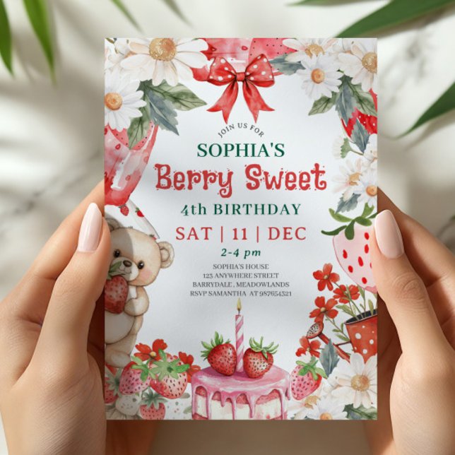 Invitación Vintage Strawberry Berry Sweet 4th Birthday (Subido por el creador)