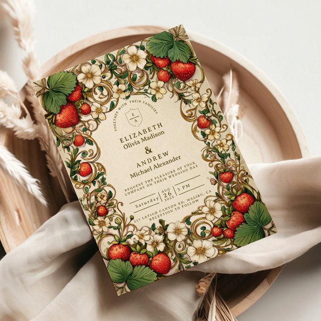 Invitación Vintage Strawberry Garden Wedding (Subido por el creador)