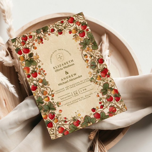 Invitación Vintage Strawberry Garden Wedding (Subido por el creador)