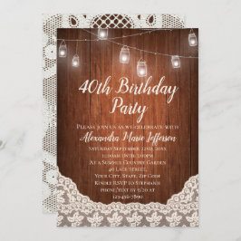 Invitación Vintage String Light Mason Jar 40th Birthday Fiest
