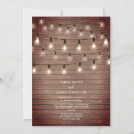 Invitación Vintage String Lightbulbs Wood Boda