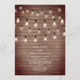 Invitación Vintage String Lightbulbs Wood Boda