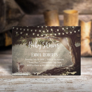 Invitación Vintage String Lights Tree Baby Deer Baby Shower