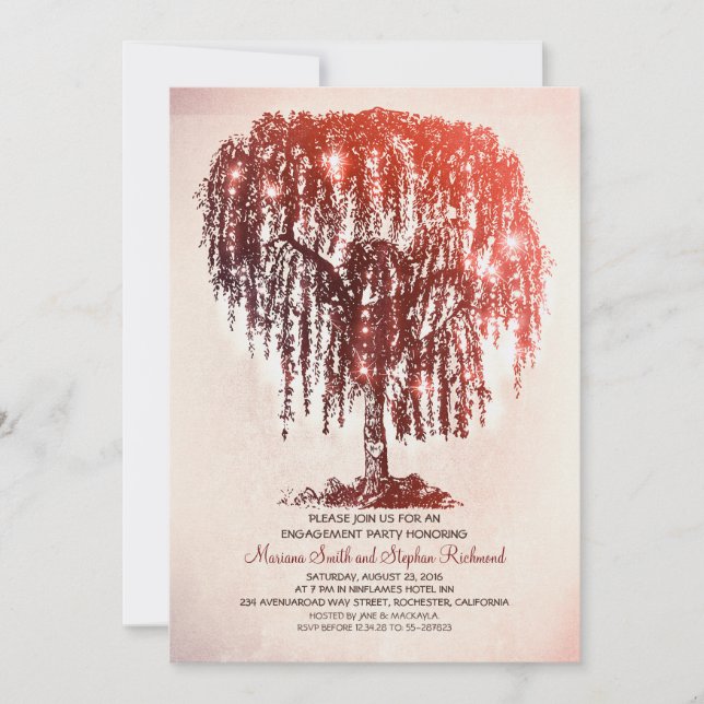 Invitación Vintage String Lights Tree Rustic Engagement Party (Anverso)