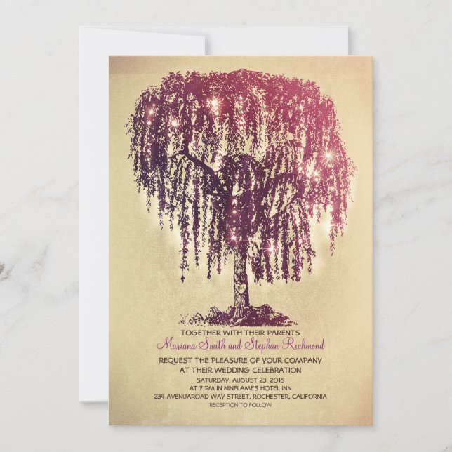 Invitación Vintage String Lights Tree Rústic Wedds (Anverso)