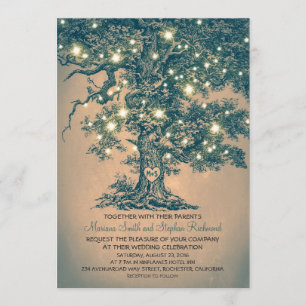 Invitación Vintage String Lights Tree Rústic Wedds