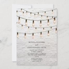 Invitación Vintage String Lights White Brick Boda