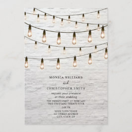 Invitación Vintage String Lights White Brick Boda