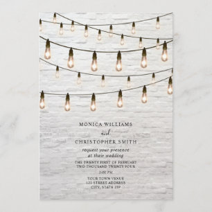 Invitación Vintage String Lights White Brick Boda